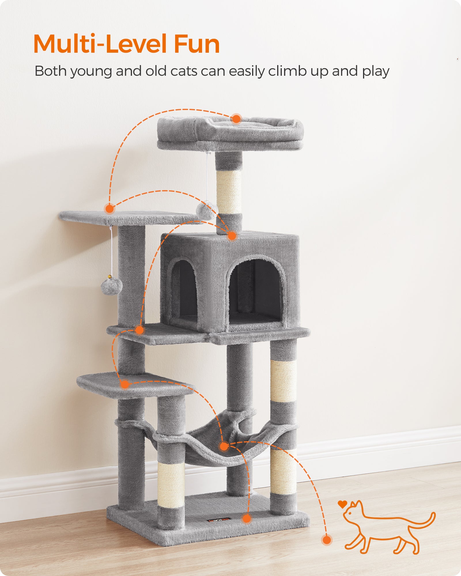 Indoor Cat Tree: Feandrea 44.1-Inch Tower with Scratching Posts