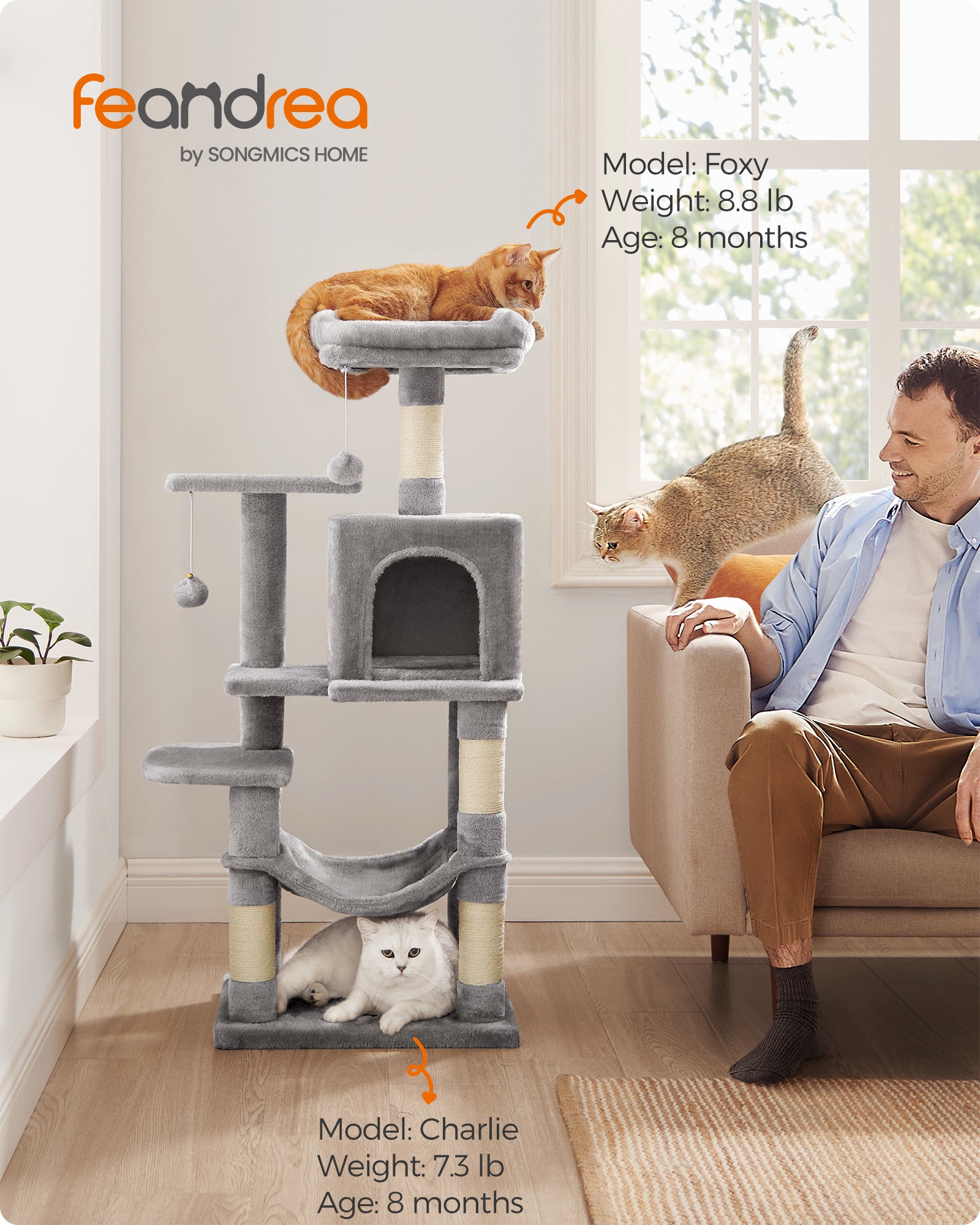 Indoor Cat Tree: Feandrea 44.1-Inch Tower with Scratching Posts