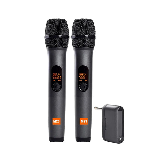 Microphones: G-MARK M23 UHF Wireless System with Dual Mics & Receiver.