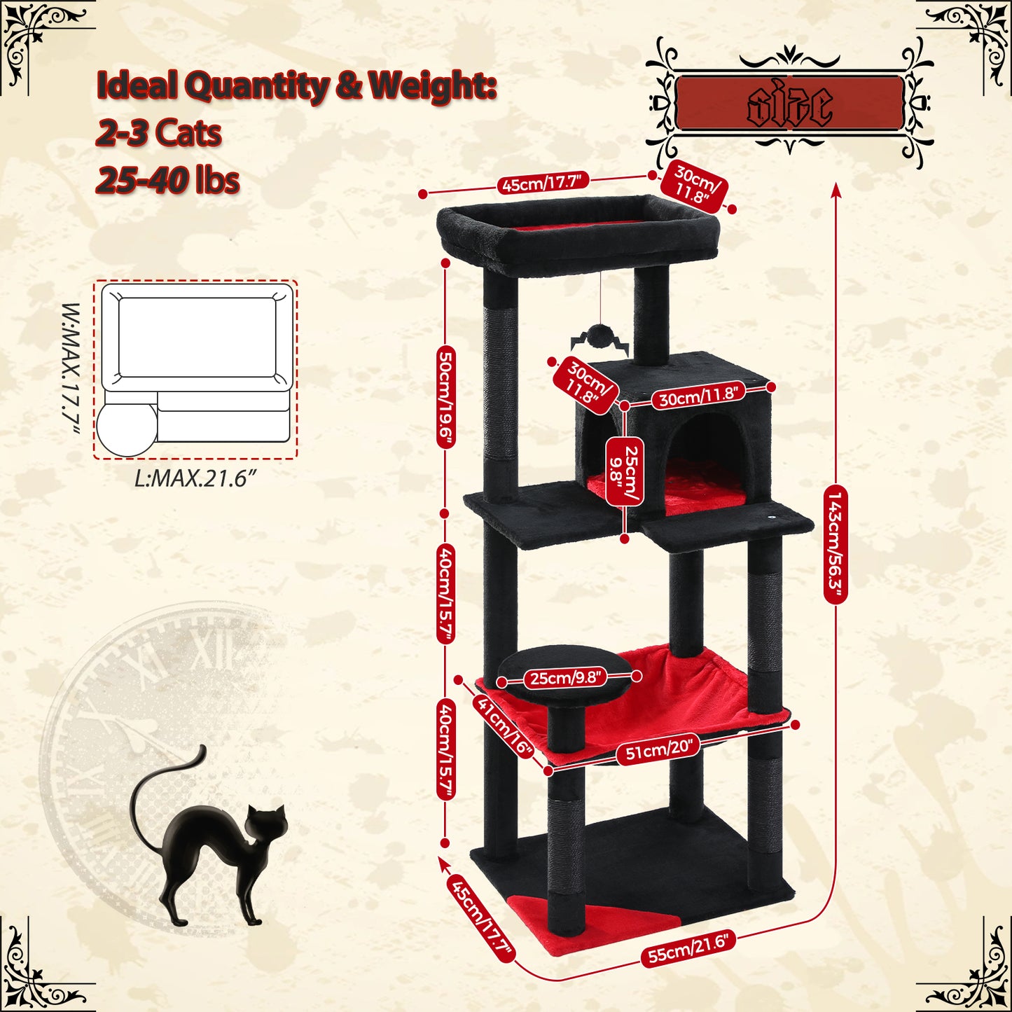 Gothic Cat Tree for Indoor Cats: Cozy Condo & Sisal Scratching Post