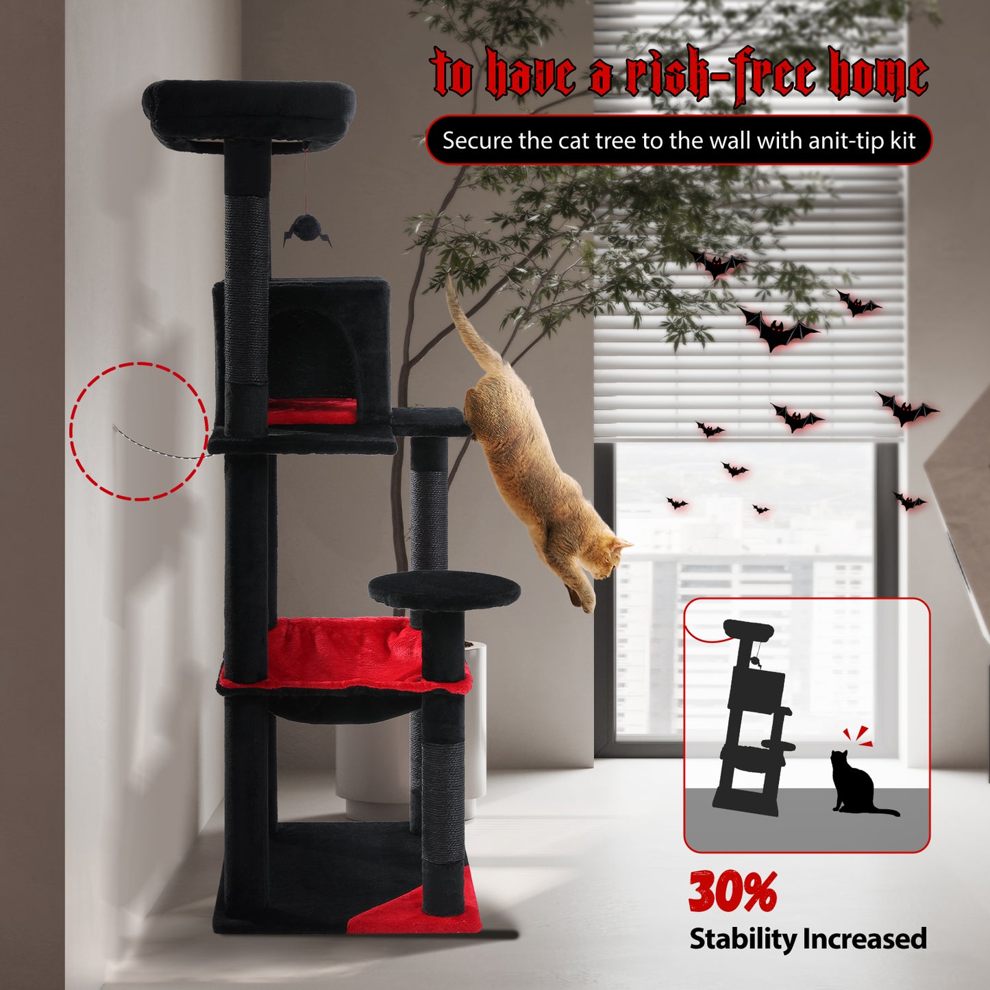 Gothic Cat Tree for Indoor Cats: Cozy Condo & Sisal Scratching Post