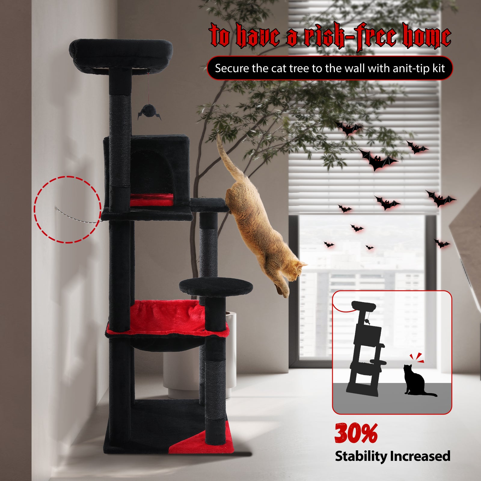 Gothic Cat Tree for Indoor Cats: Cozy Condo & Sisal Scratching Post