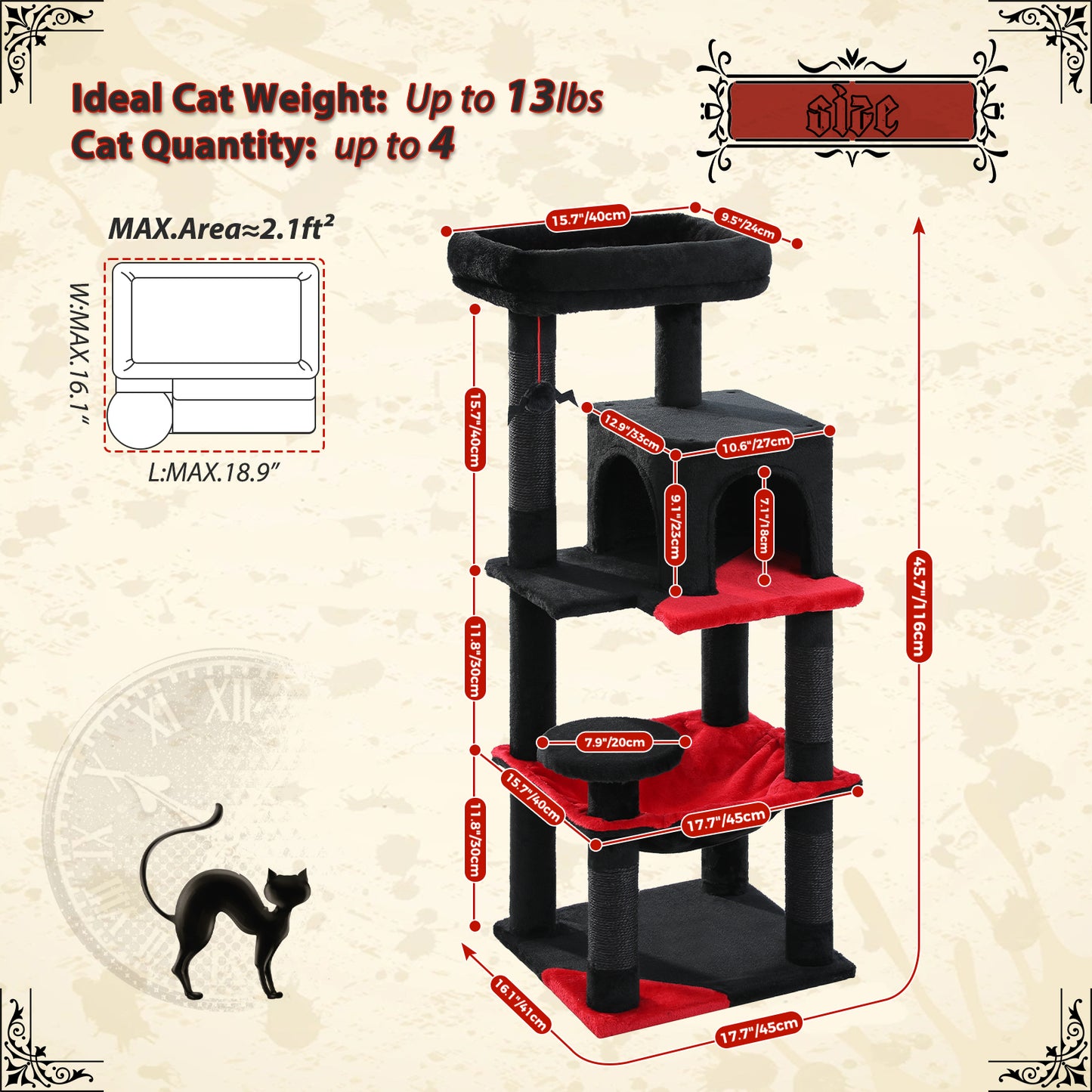 Gothic Cat Tree for Indoor Cats: Cozy Condo & Sisal Scratching Post