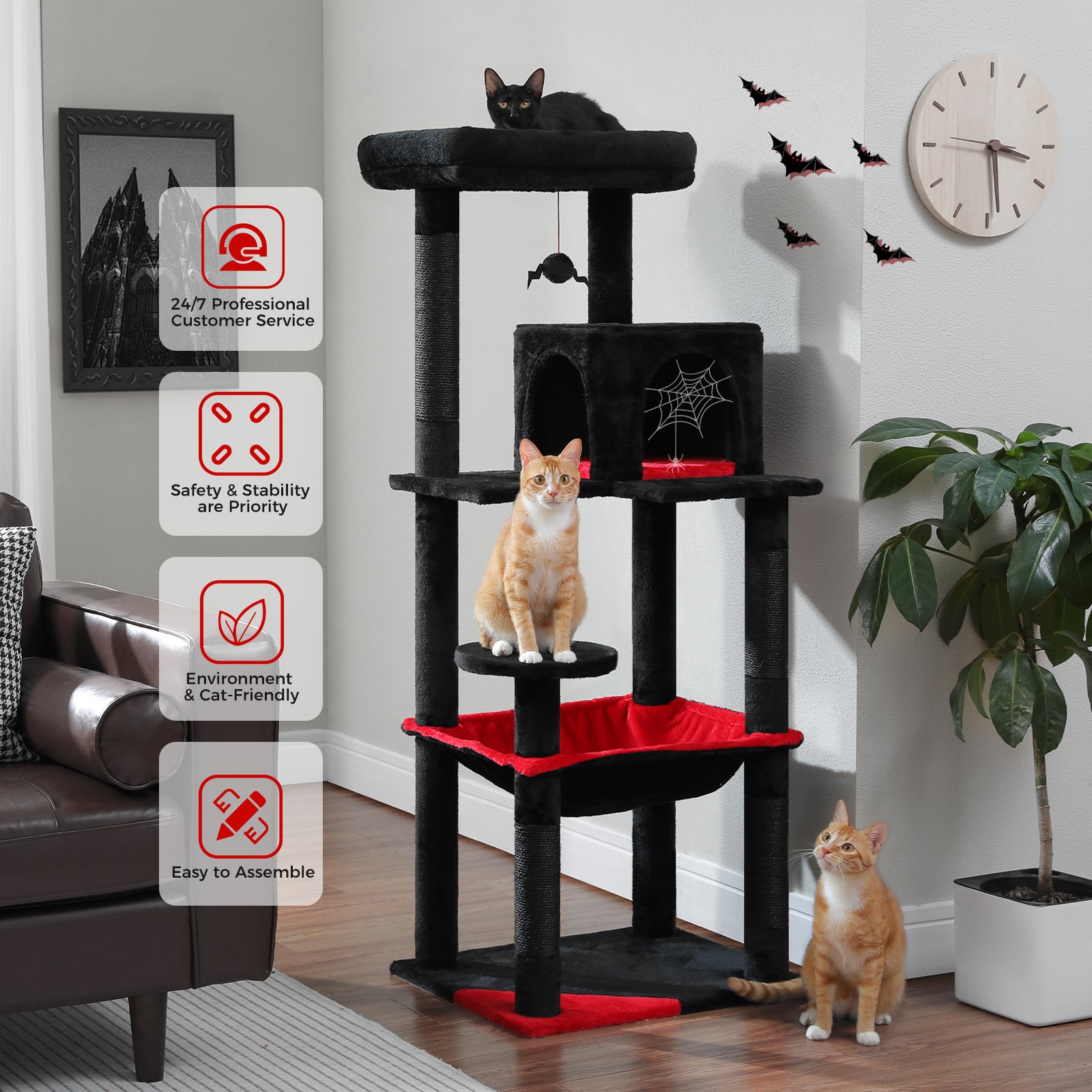 Gothic Cat Tree for Indoor Cats: Cozy Condo & Sisal Scratching Post