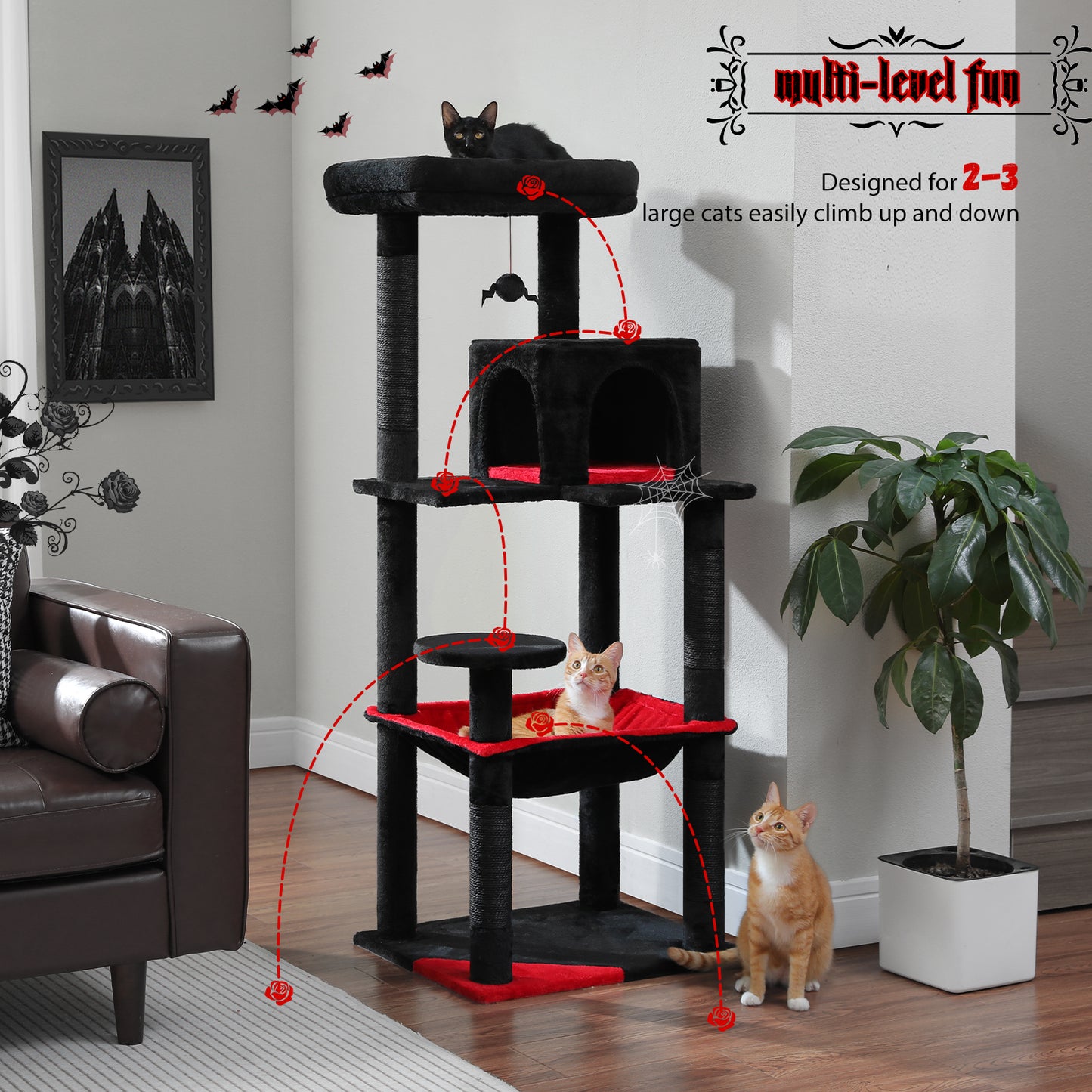 Gothic Cat Tree for Indoor Cats: Cozy Condo & Sisal Scratching Post