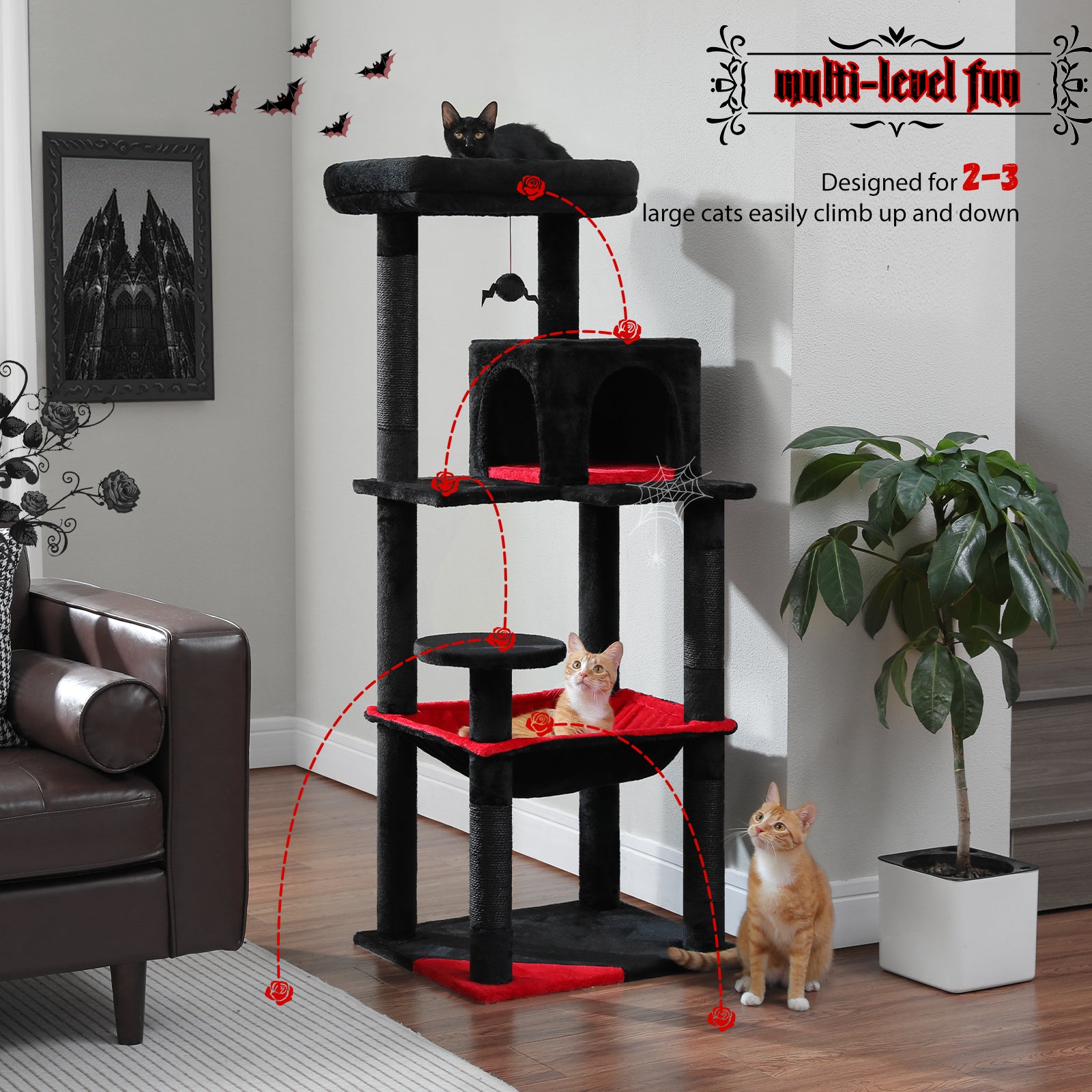 Gothic Cat Tree for Indoor Cats: Cozy Condo & Sisal Scratching Post